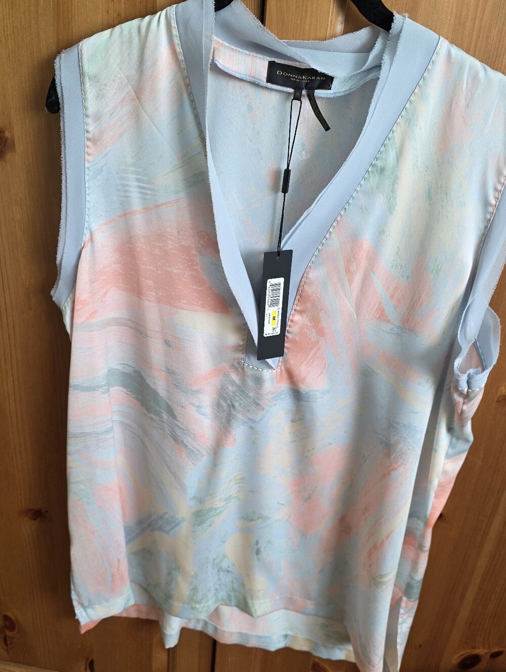 Donna Karan Pastel Marble V-Neck Camisole - Light Blue, Pink, Cream NEW WITH TAG